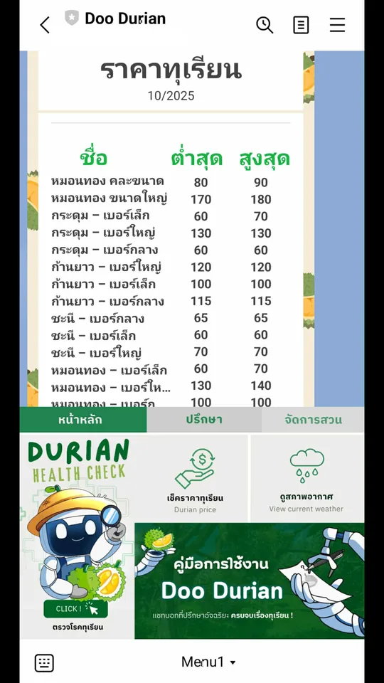 หน้าจอราคาทุเรียน
